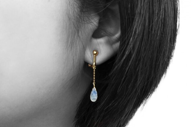 K18YGムーンストーンブリオレットチェーンイヤリング【Pio by Parakee】moonstone brioletteの画像1枚目