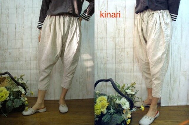 リネン100%のサルエルパンツ 日本製 お色は4色 M~2L,3L~5Lから プチオーダー可!の画像1枚目
