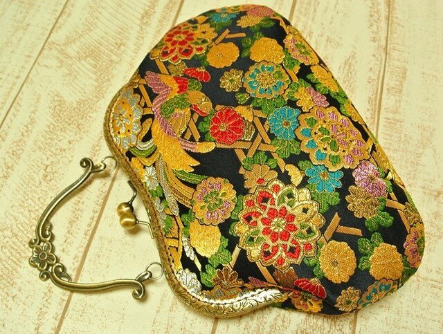 金襴 尾長鳥（おながどり） アンティーク風がま口バッグ♪ | iichi