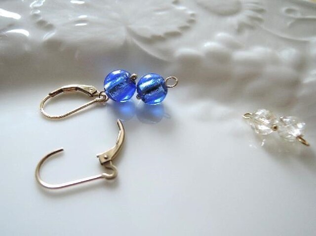 972）14KGF フレンチフックピアス☆チェンジャブルタイプ☆ブルー