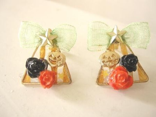 Halloween カボチャオバケのツリーピアス【1点のみ限定販売】の画像1枚目