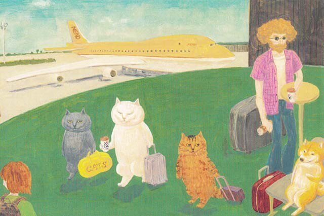 カマノレイコ オリジナル猫ポストカード「空港にて」2枚セットの画像1枚目