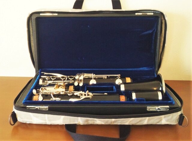 クランポン用／手作りクラリネットケースカバー／朝顔柄／グレー色／花