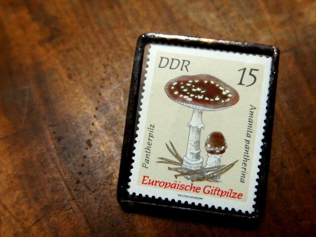 ヴィンテージ切手のブローチ - ドイツ きのこ | iichi 日々の暮らしを