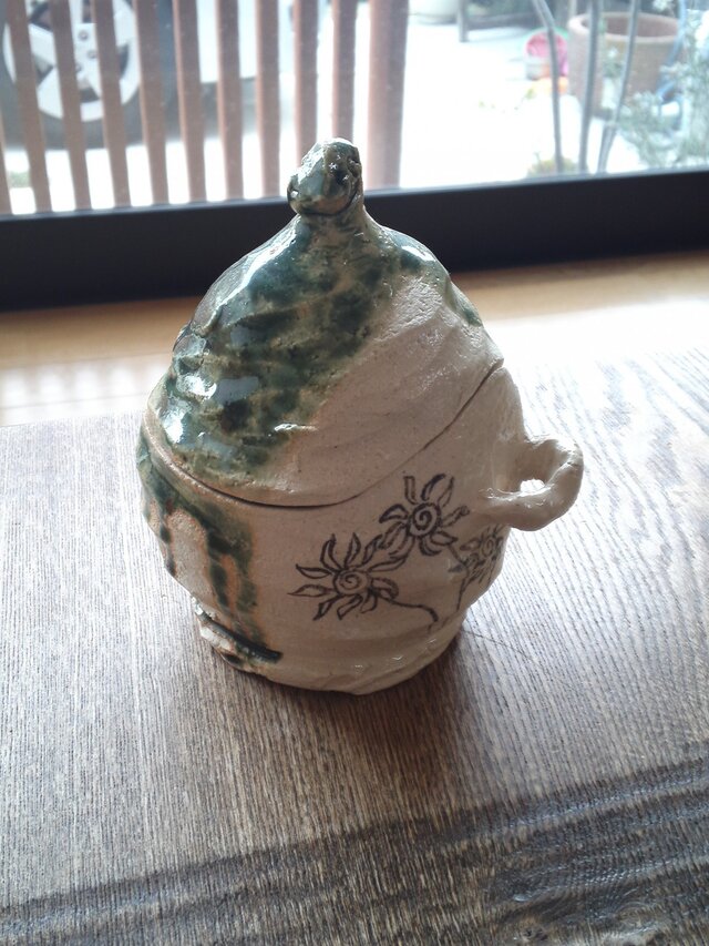シュガーポット 織部の画像1枚目