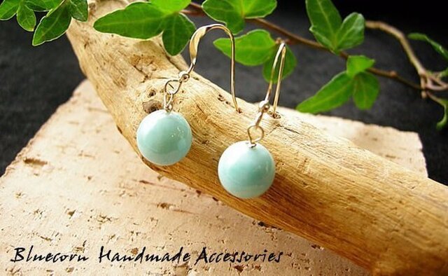 14kgf】ドミニカ産！まんまる癒しのラリマー ピアス 天然石