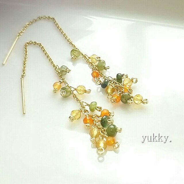 【再販】キンモクセイ♪カーネリアン･シトリン･トルマリン♪秋の14kgfアメリカンピアス