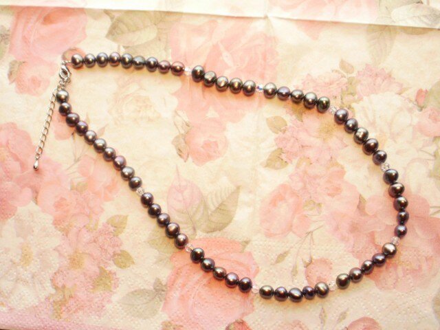淡水パールネックレス(スワロ入り)11009の画像1枚目