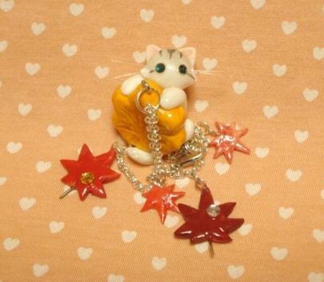 にゃんこのしっぽ○紅葉まんじゅうバッグチャーム○チンチラ○猫