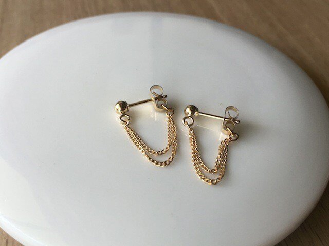 Aludra 14kgf ダブルチェーン シンプルピアス <p127-per>の画像1枚目