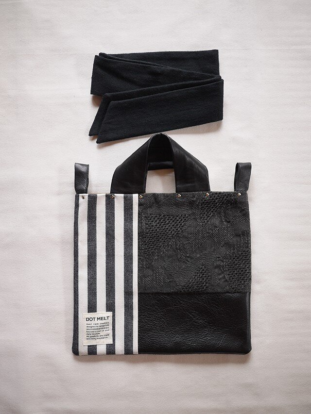 墨染め patchwork bag S (藍染めストライプ)の画像1枚目