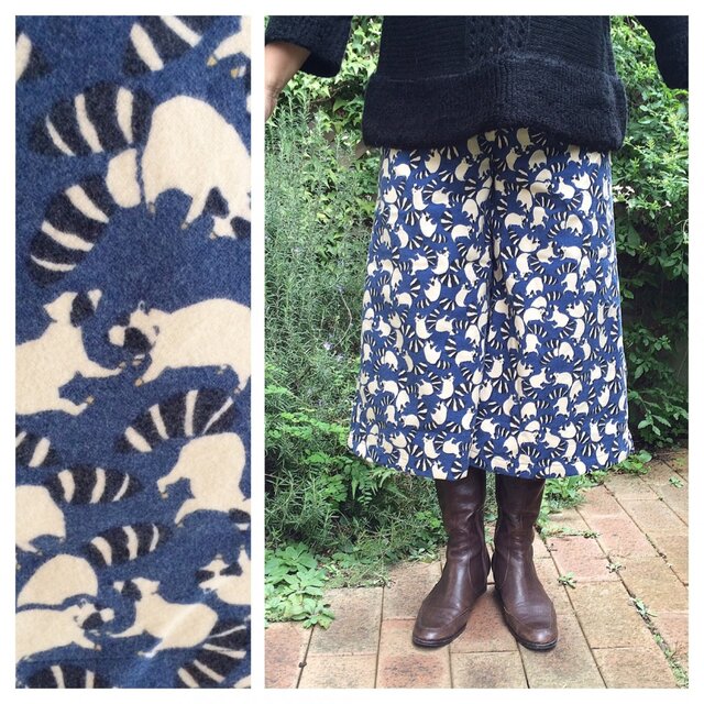 あったかコットンフランネルのロングキュロット(あらいぐま：ネイビー）