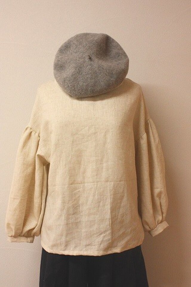 コットンリネン　ヘリンボーン柄　バルーンスリーブ ブラウス