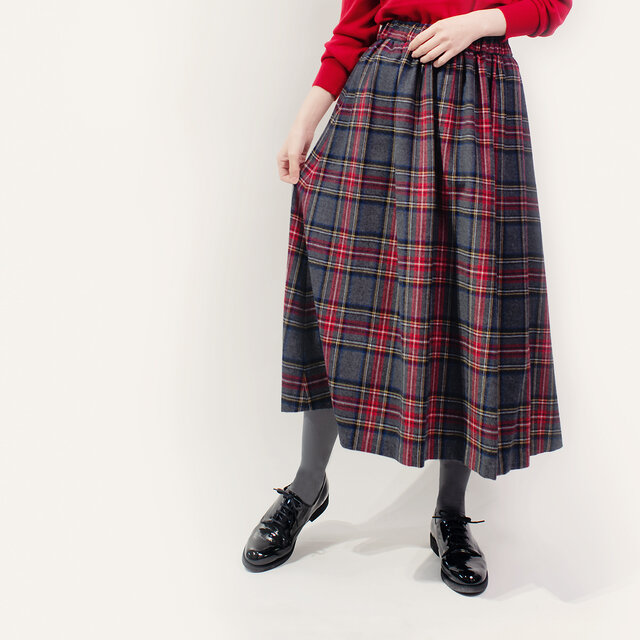 永遠の定番 グレー 赤 タータンチェック ロングスカート ●MURIEL●