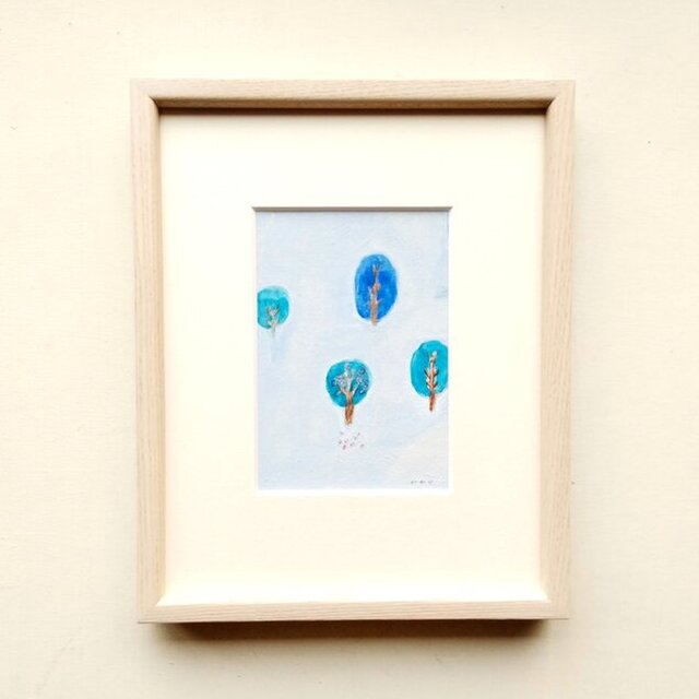 原画「冬の空気」水彩イラスト　※木製額縁入り