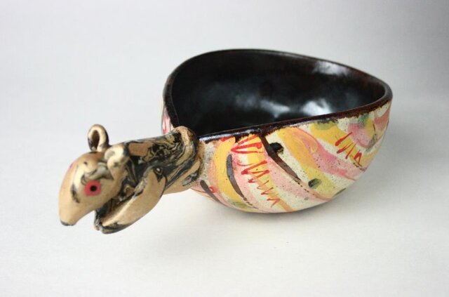 猪のボウル /可愛い子供食器 /陶器 /陶芸家/キッズ食器 /黒/cute ceramicの画像1枚目