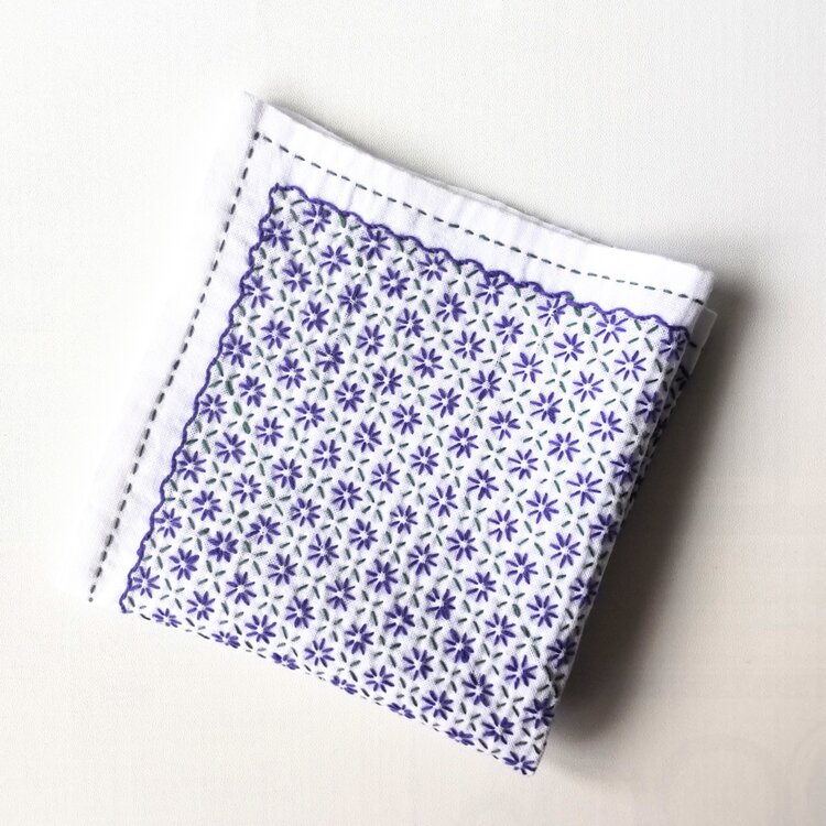 刺し子のふきん/カバー  『 紫色のひな菊/デイジー』