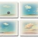かわいい和紙の立体アートパネル「丘と雲x4枚セット」(18x13.5cm)の画像