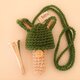 ホルン マウスピースケース(毛糸)折れ耳ウサギ【エバーグリーン(草色)】首掛け用の画像