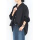 変形スタンドカラーボイルブラウス（ブラック）の画像