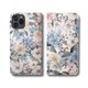 【両面デザイン】 iPhoneケース 手帳型 レザーケース カバー（花柄×ブラック）ヴィンテージパステルフラワー　ボタニカル