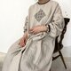 [ Ladies ] ソロチカ刺繍のリネンギャザーワンピース -beige-の画像