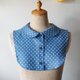 リネン生地シャツ型丸襟の付け襟(BLUEドット柄)の画像