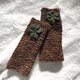 アフガン編みの指なし手袋　抹茶小豆