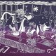 再販:　型染めてぬぐい「百鬼夜行」天狗蕎麦の図（紫系）（綿100％・手染め抜染）の画像