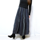 再3☆手織り綿絣ピンタックロングスカート、インディゴブラック、オールシーズンの画像