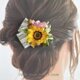 向日葵とピンクの薔薇のヘアクリップ　結婚式　ウェディング　お出掛け　発表会　ヘアクリップ　髪飾り　ヒマワリ　ひまわりの画像