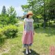 [予約販売] リネンエメグリとピンクフラワー脇下がりキャミワンピースの画像