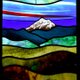 山のステンドグラスパネル「常念岳と山なみ」の画像