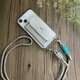 長さ調節可・本革カードポケット付スマホケース&ショルダー●シルバー iPhoneの画像