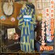 和洋折衷 レトロ 大正ロマン 浪漫 銘仙 アンティーク 着物 和 ハンドメイド リメイク ロング ワンピース ドレス KWt-3の画像