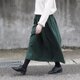 コットンビエラ ギャザースカート（ダークグリーン）ロング マキシ グリーン 起毛の画像