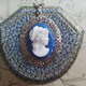 ヴィンテージ　Blue/Whiteカメオ　AntiqueシルバーFloralネックレスの画像