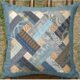 古布　クッション　幾何学　藍 パッチワーク