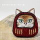 送料無料　だるま×猫のビーズ刺繍ブローチ　茶白　　～リュネビル刺繍～の画像