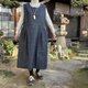 【着物リメイク】縞木綿のジャンパースカート/タックの画像
