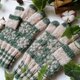 【メンズ】やわらかな緑の花模様編みスマホ対応５本指手袋の画像