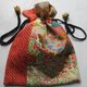７７１５　絞りと花柄の着物で作った巾着袋　＃送料無料の画像
