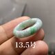 L6-213 美品 白底陽緑 13.5号 ミャンマー産天然 A貨 本翡翠 くりぬき リングの画像