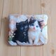 子猫と薔薇柄パネル　16cmフラットポーチ　ポケット付き　黒猫　　883の画像