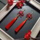 【和風】【ゴールドビーズ】吉祥結びとタッセルのピアス（イヤリング）（赤）【チャイナ】【中華風】【着物】【浴衣】【成人式】