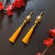 【和風】狐面とタッセルのピアス（イヤリング）（黄色）【チャイナ】【中華風】【着物】【袴】【浴衣】