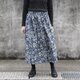 ボタニカル柄 綿麻ギャザースカート（ ネイビー ）リネン 麻 ロング マキシ ポケットの画像