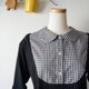 付け襟長袖カットソー(黒ギンガムチェック柄丸襟)