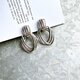 YM172-【 Monet 】モネ・ヴィンテージイヤリング Silver Tone 3 Hoops Door knockerの画像