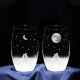 《送料無料》 アトリエキース 一緒にみる【満月＋三日月】の夜空 Lサイズペアセット 猫モチーフグラス ★名入れ加工対応品（有料）